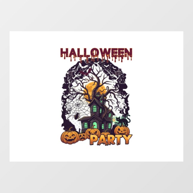 Halloween Party Haunted House Tree Pumpkins Black  Window Cling (Sheet)