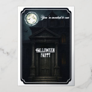 Halloween Party - Haunted Mansion & full moon Foil Invitation
