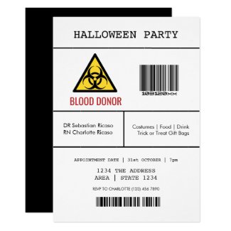 Halloween Party Hazardous Blood Donor Invitation