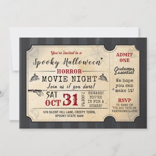 Halloween Party Horror Movie Night Film Ticket Invitation