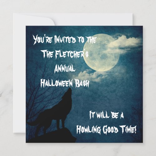 Halloween Party Howling Wolf Full Moon Invitation