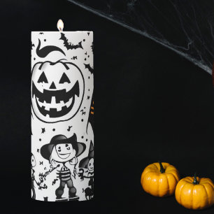 Halloween party in black and white pillar candle