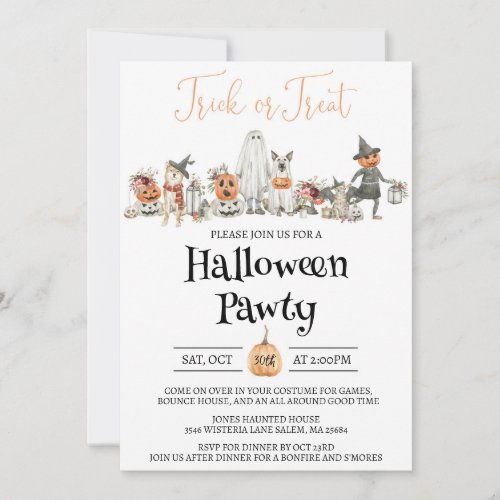 Halloween Party Invitation A Kids and Dog Pawty Invitation