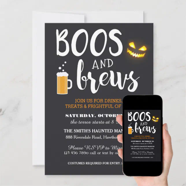 Halloween Party Invitation, Adult, Boos and Brews Invitation | Zazzle