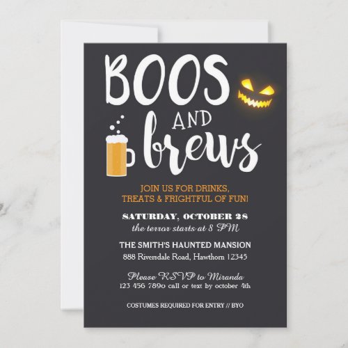 Halloween Party Invitation Adult Boos and Brews Invitation