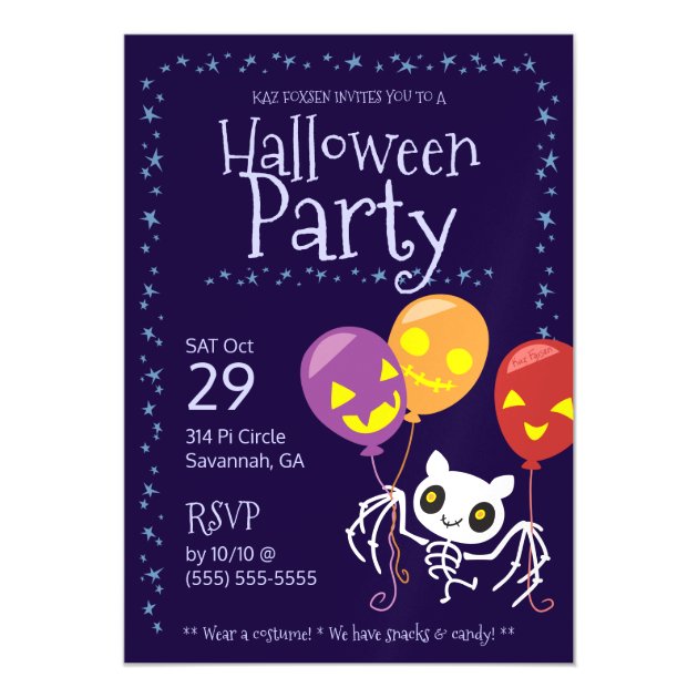 Halloween Party Invitation Balloons Bat Skeleton