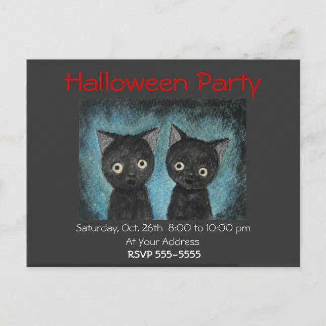Halloween Party Invitation Black Cat Post Card | Zazzle
