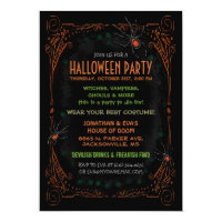 Halloween Party Invitation - Black Orange Spiders