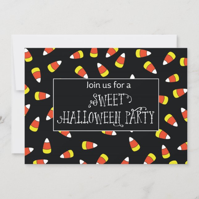 Halloween Party Invitation Candy Corn on Black (Front)