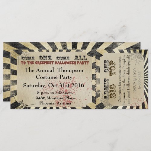 Halloween Party Invitation Circus Ticket