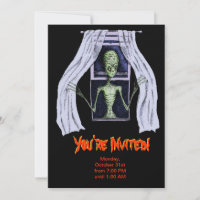 Halloween Party Invitation - Creepy Window Alien