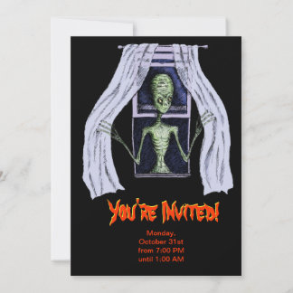 Halloween Party Invitation - Creepy Window Alien