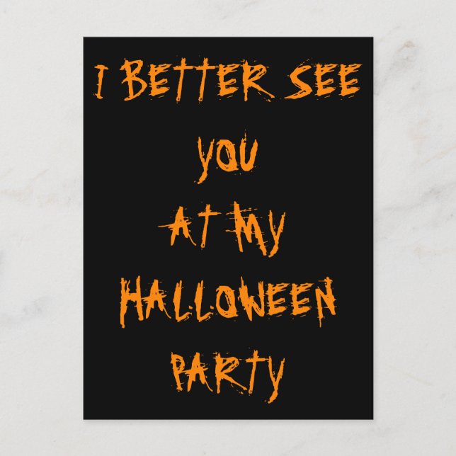 Halloween Party Invitation Cryptic Black Orange Postcard (Front)