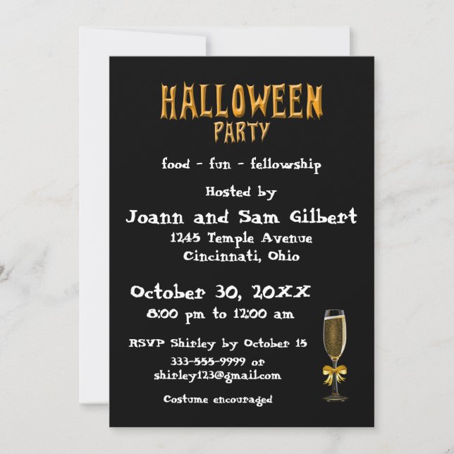 Halloween Party invitation Elegant Champagne (Front)