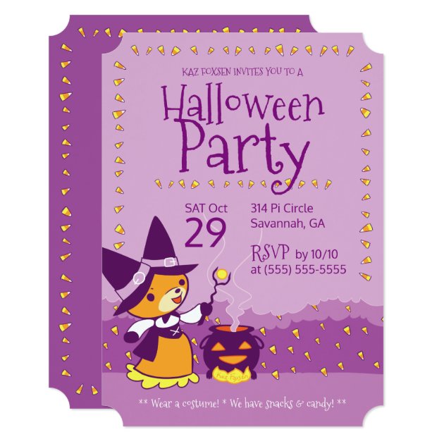 Halloween Party Invitation Fox Witch Summons Candy