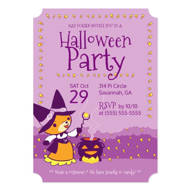 Halloween Party Invitation Fox Witch Summons Candy