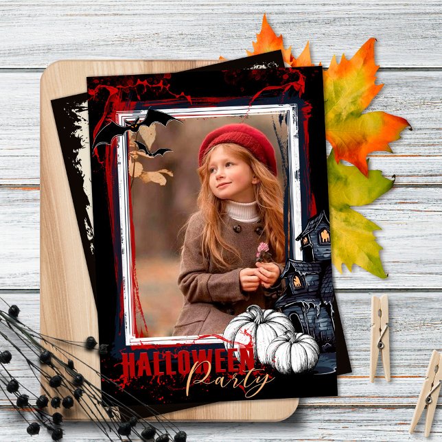 Halloween Party Invitation Frame Black with Photo (Creator Uploaded)