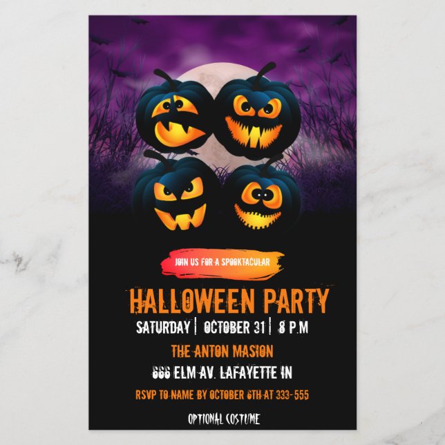 Halloween party invitation fully customizable flyer (Front)