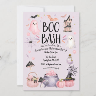 Halloween Party Invitation Girly Pink and Purple