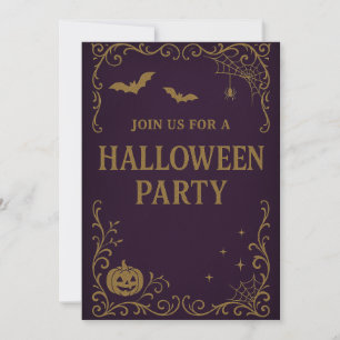 Halloween Party Invitation Gothic Purple & Gold