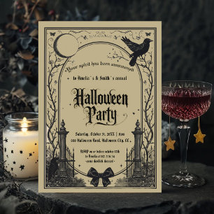 Halloween Party Invitation   Gothic Raven Moon Gat