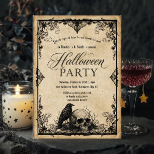 Halloween Party Invitation   Gothic Raven Skull An