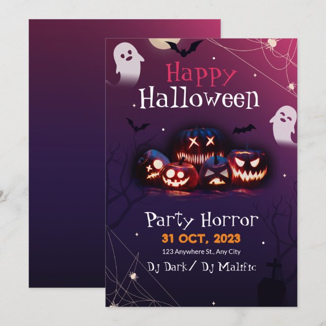 Halloween Party Invitation, Horror Party Halloween Holiday Card (Front/Back)