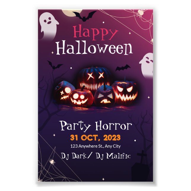 Halloween Party Invitation, Horror Party Halloween Photo Print (Front)