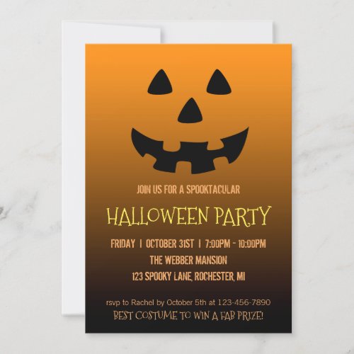 Halloween party invitation jack o lantern face