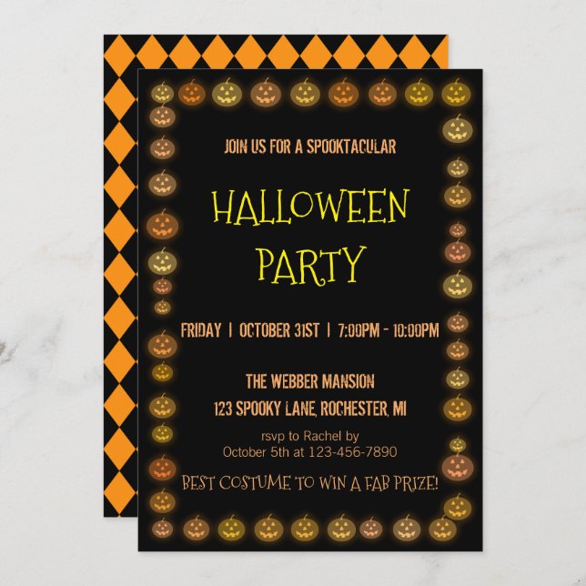 Halloween party invitation jack o' lantern frame (Front/Back)