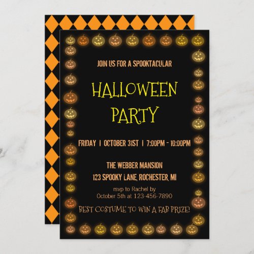 Halloween party invitation jack o lantern frame