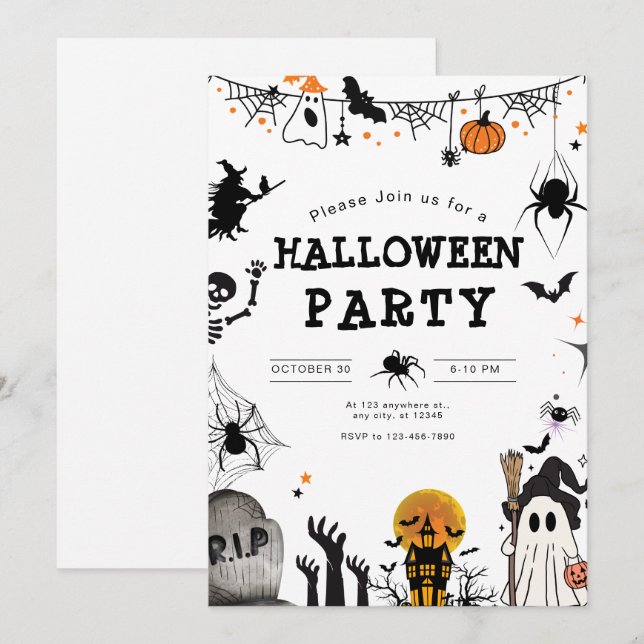 Halloween Party Invitation,Kids Spooky Night Party Invitation (Front/Back)