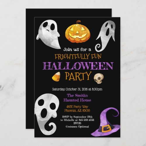 Halloween Party Invitation pumpkin Ghosts Skulls