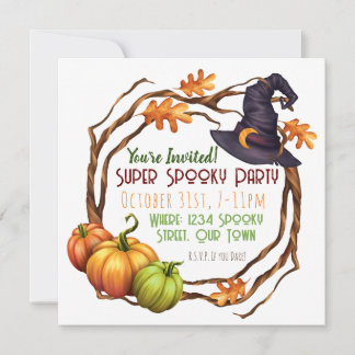Halloween Party Invitation Pumpkin Witch Square