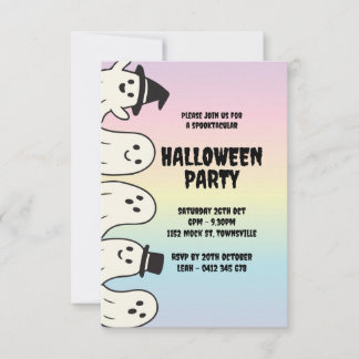 Halloween party invitation rainbow pastel ghost