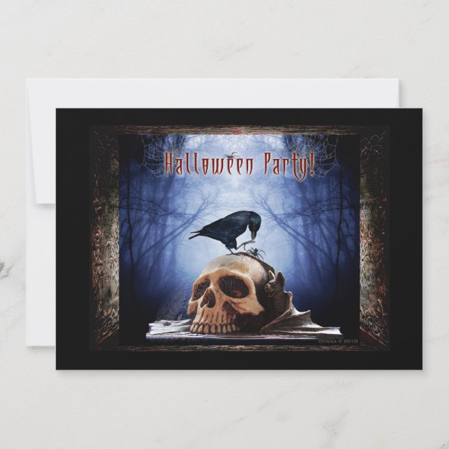 Halloween Party Invitation - Raven on Skull (Front)