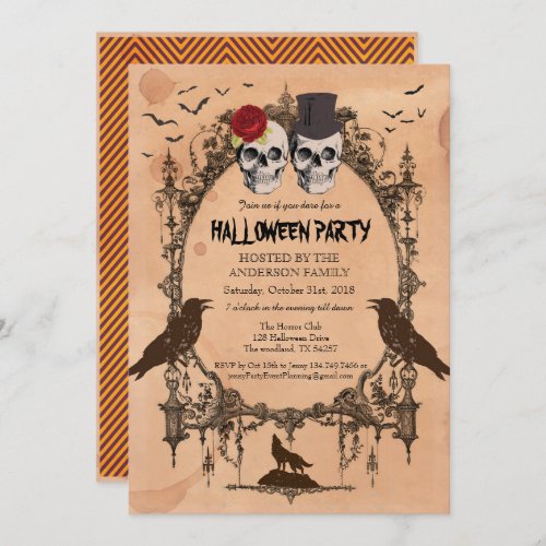 Halloween party invitation Rustic sugar skull Invitation