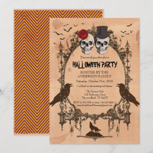 Halloween party invitation. Rustic sugar skull Invitation