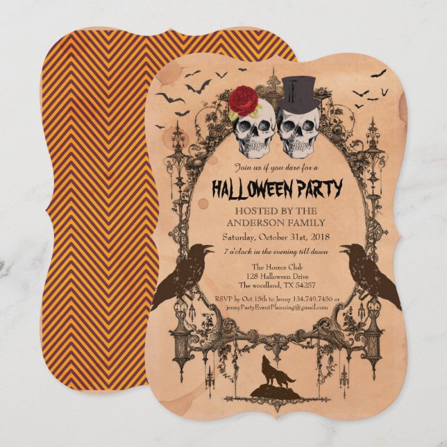 Halloween party invitation. Rustic sugar skull Invitation (Front/Back)