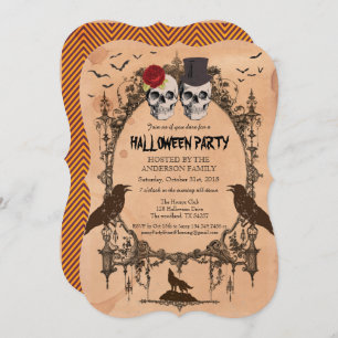 Halloween party invitation. Rustic sugar skull Invitation
