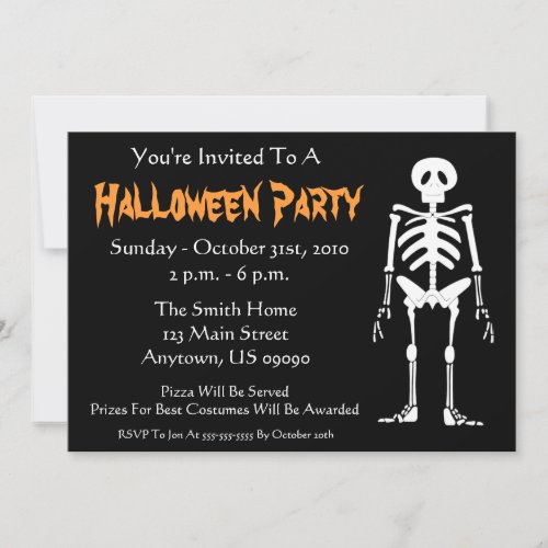 Halloween Party Invitation Skeleton Black