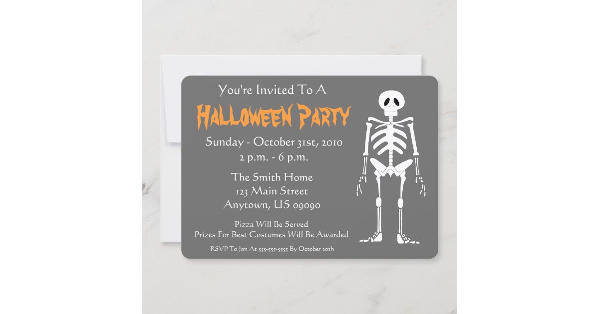 Halloween Party Invitation (Skeleton Gray) | Zazzle