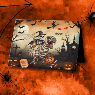  Halloween Party Invitation Skeleton Riding Mummy 