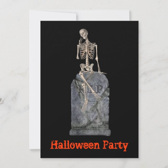 Halloween Party Invitation Skeleton Tombstone (Front)