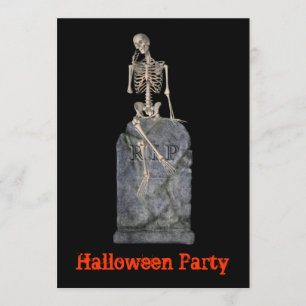 Halloween Party Invitation Skeleton Tombstone
