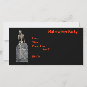 Halloween Party Invitation Skeleton Tombstone Card