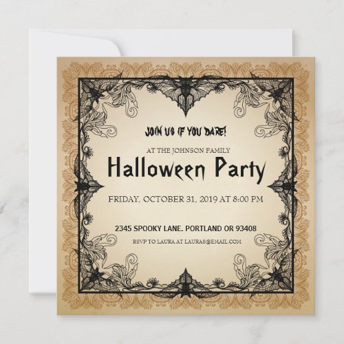 Halloween Party Invitation Vintage Gothic Bats