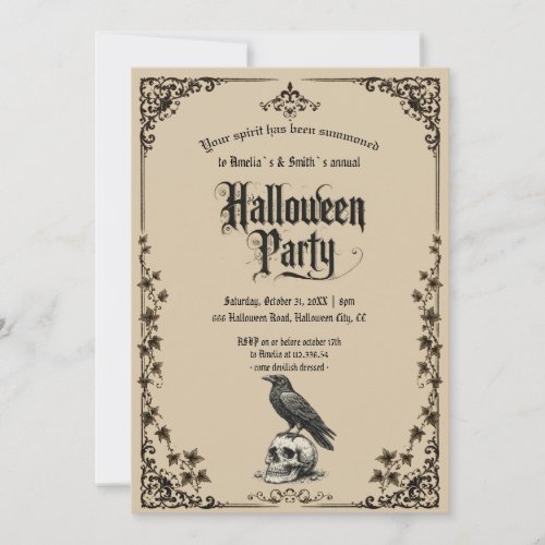 Halloween Party Invitation | Vintage Gothic Raven