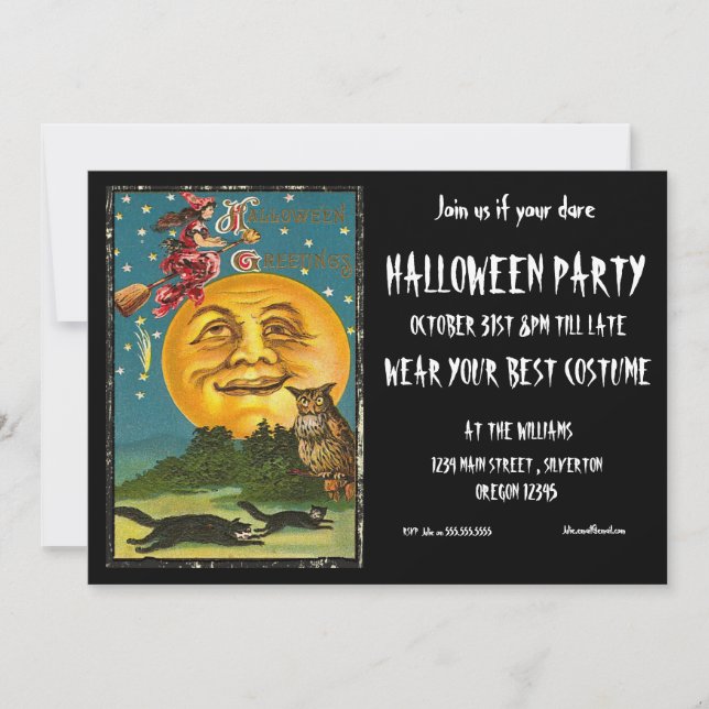 Halloween Party Invitation Vintage Witch (Front)