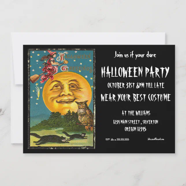 Halloween Party Invitation Vintage Witch | Zazzle